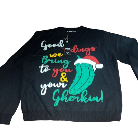 Threadbare Plus Christmas Gherkin Women’s Crew-Neck Knit Sweater In Black 12US - Picture 6 of 16